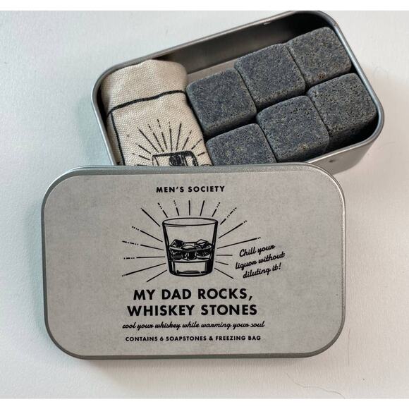 Whiskey cooling stones Mens Society, 6 soap stones and cotton freezing bag - Picture 1 of 4